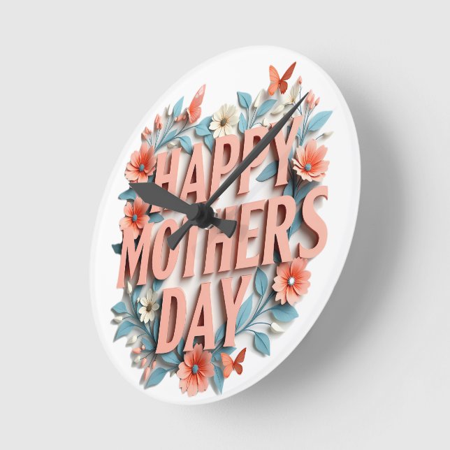 Floral Happy Mother's Day Wall Clock (Angle)