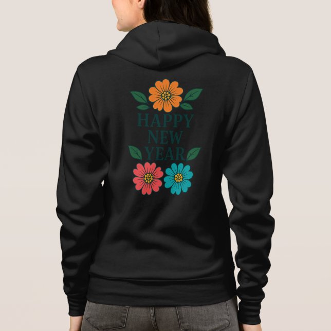Floral Happy New Year Graphic Zip-Up Hoodie (Back)
