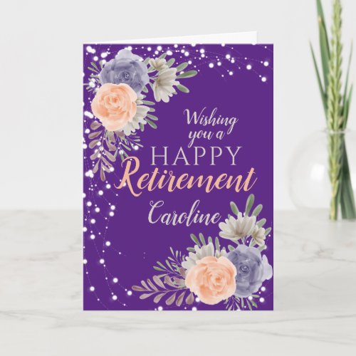 Floral Happy Retirement Peony Rose Purple Card