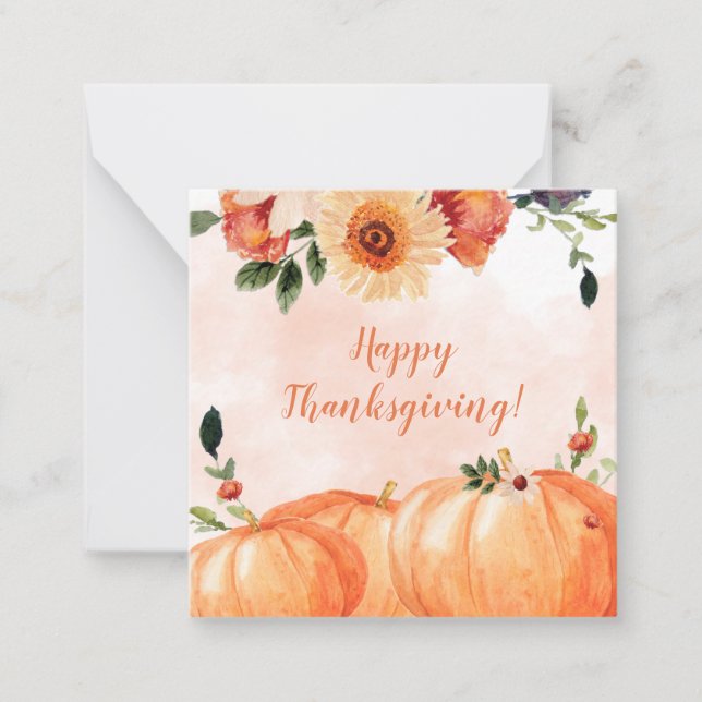 Floral Happy Thanksgiving Note Card (Front)