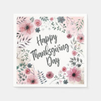 Floral Happy Thanksgiving Watercolor | Napkin
