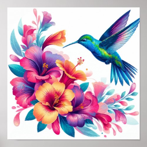 Floral Harmony Hummingbird Elegance Poster