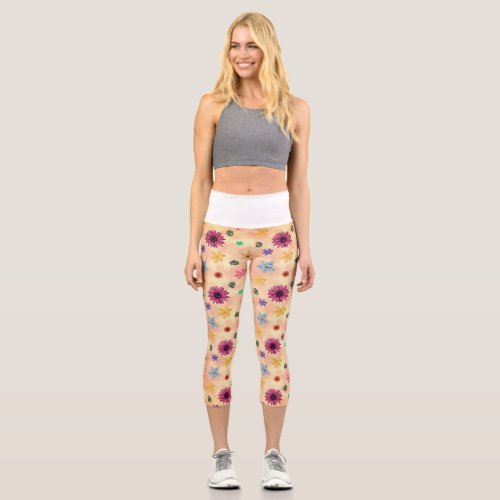 Floral Harmony on Pastel Peach Capri Leggings