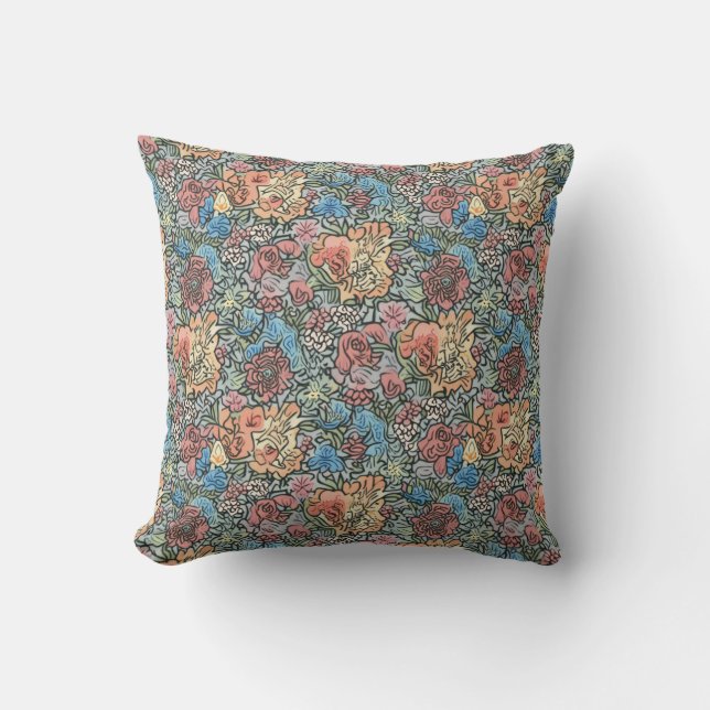  Floral Harmony Throw Pillow (Front)