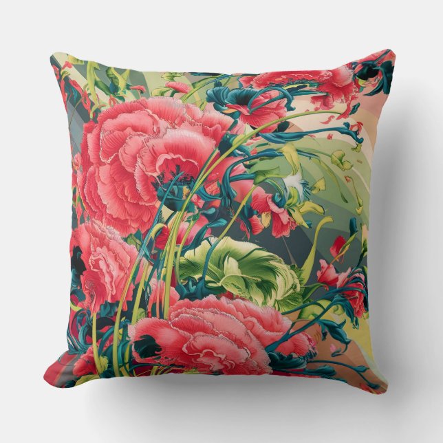 Floral Harmony: Ukiyo-e Inspired Bedding Set Throw Pillow (Front)