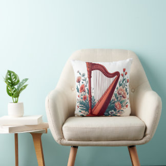 Floral Harp Throw Pillow