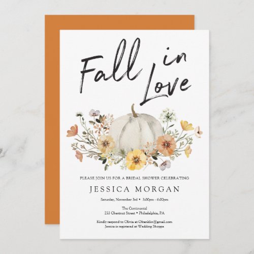 Floral Harvest Pumpkin Fall in Love Bridal Shower  Invitation