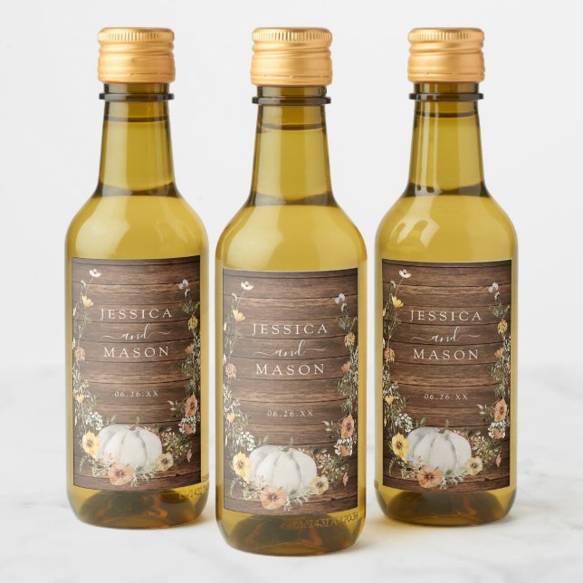 Floral Harvest Pumpkin Wedding Favor Wine Label (Bottles)