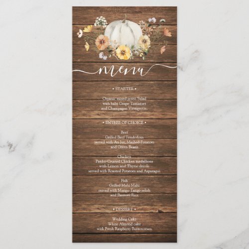 Floral Harvest Pumpkin Wedding Menus