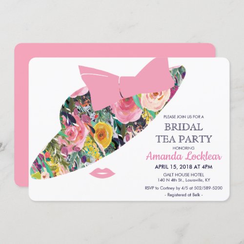 Floral Hat Bridal Shower Tea Party Invitation