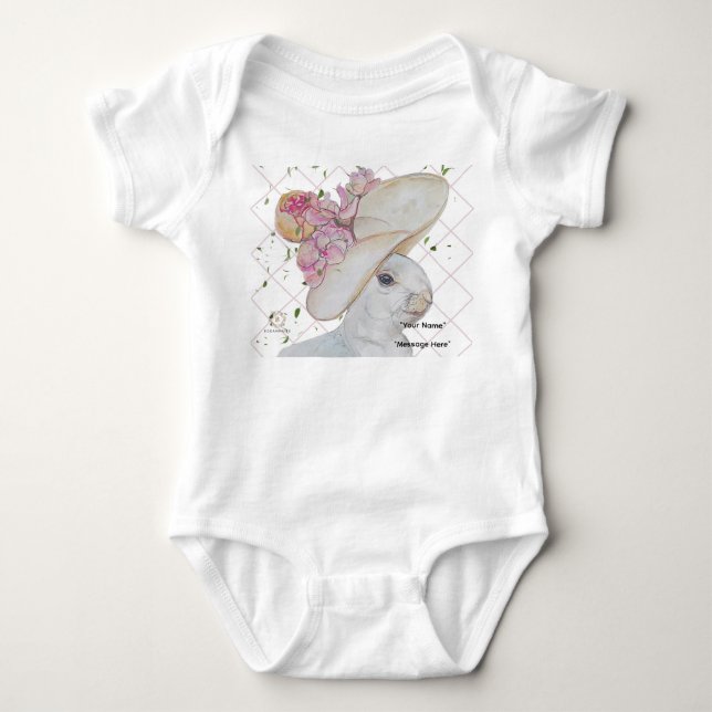 Floral Hat Bunny art Baby suit Baby Bodysuit (Front)