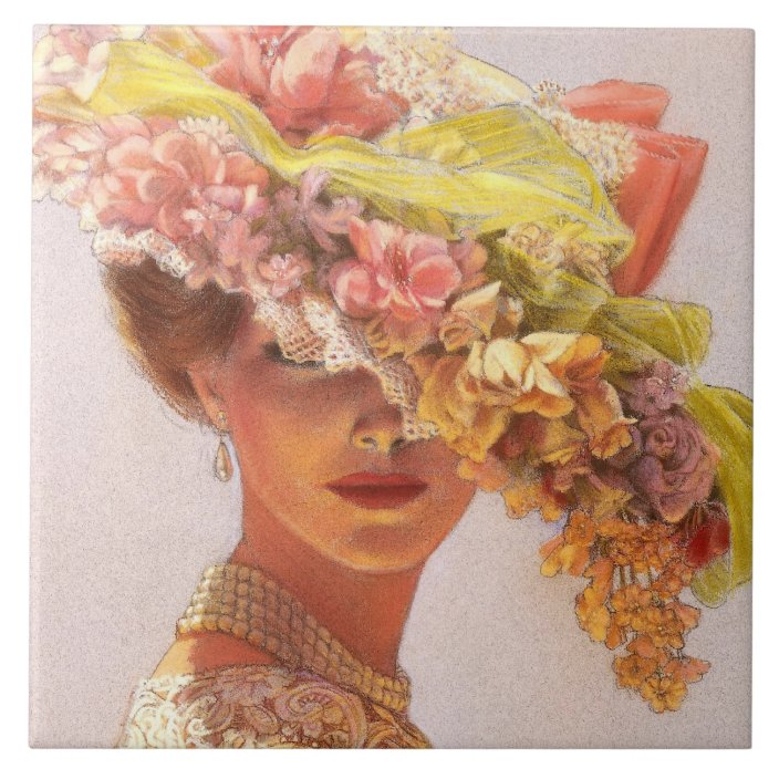 Floral Hat Elegant Vintage Victorian Lady Art Tile Zazzle Com