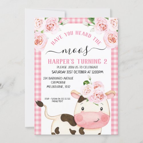 Floral Have You Heard The Moos Birthday  Invitation