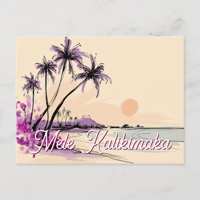 Floral Hawaii Drawing Mele Kalikimaka Holiday Postcard (Front)