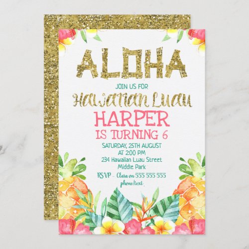 Floral Hawaiian Luau Birthday Invitation