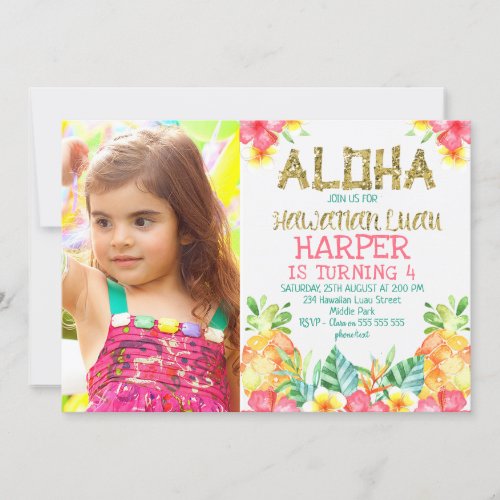 Floral Hawaiian Luau Birthday Invitation