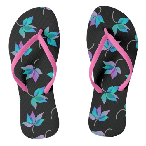 Floral Hawaiian Pattern Pink Straps Customizable Flip Flops