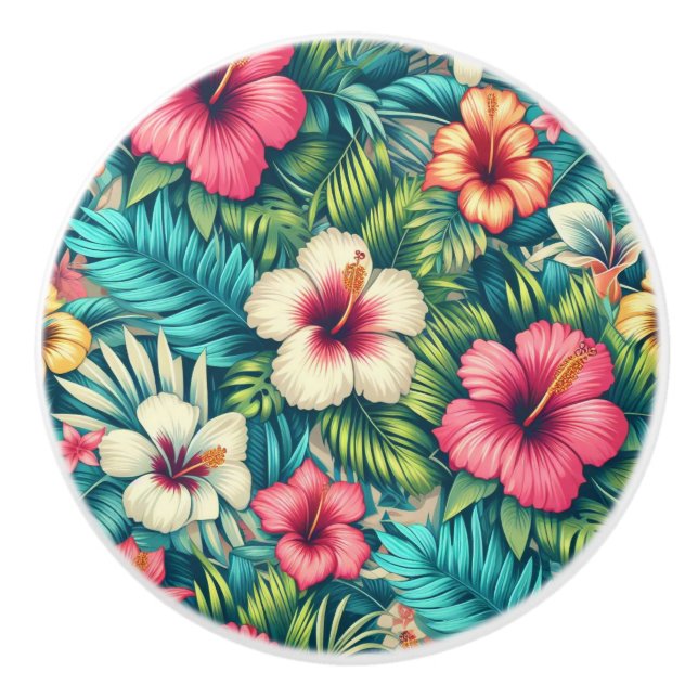 Floral Hawaiian/tropical Ceramic Knob (Front)