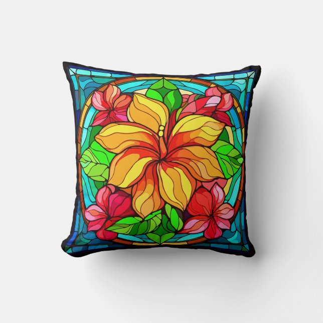 Floral Hawaiian Tropical Flower Design Throw Pillow (Front)