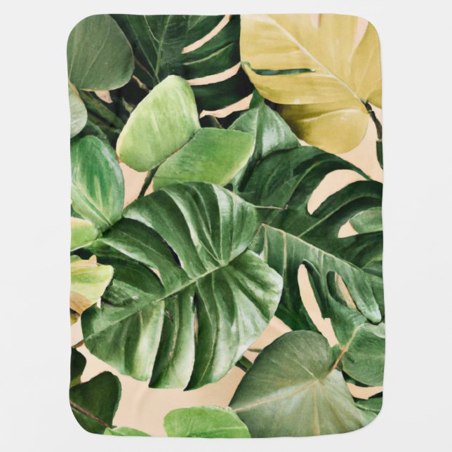 Floral/Hawaiian/Tropical leaf Baby Blanket (Front)