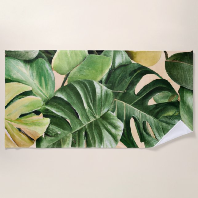 Floral/Hawaiian/Tropical leaf Beach Towel (Front)