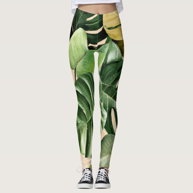 Floral/Hawaiian/Tropical leaf Leggings (Front)