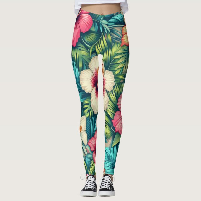 Floral Hawaiian/tropical Leggings (Front)