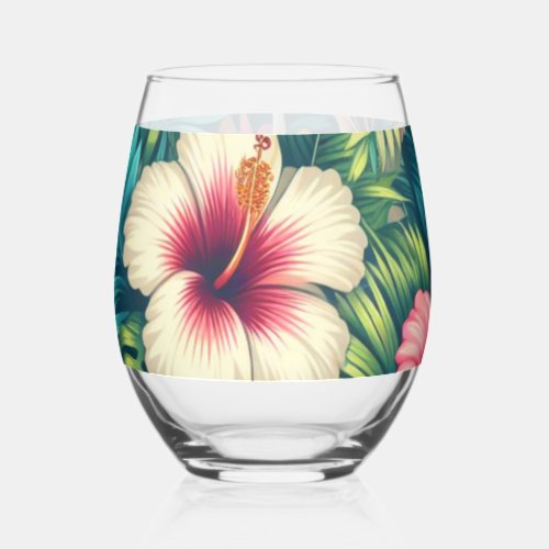 Floral Hawaiiantropical Stemless Wine Glass