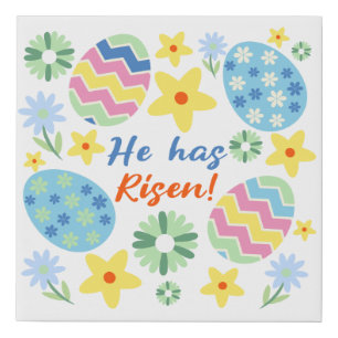 Floral He Has Risen Happy Easter Faux Canvas Print