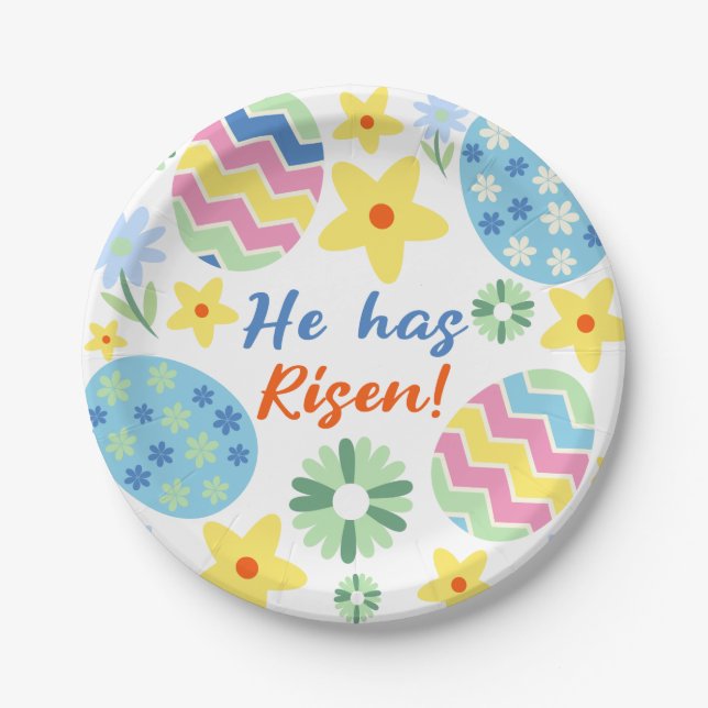 Floral He Has Risen  Paper Plates (Front)