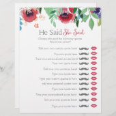 Floral he said she said bridal shower game (Front/Back)