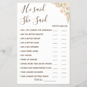 Floral He said She Said shower game card Flyer