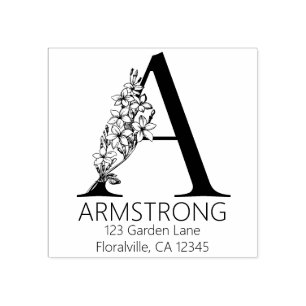 Floral Head Letter - A - Return Address Monogram Rubber Stamp