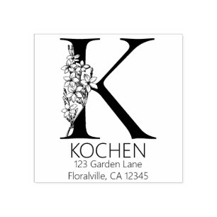 Floral Head Letter - K - Return Address Monogram Rubber Stamp