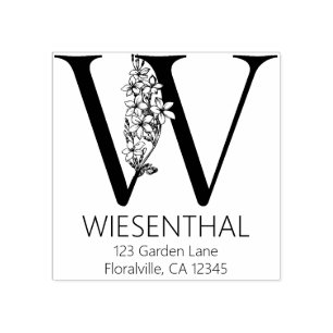 Floral Head Letter - W - Return Address Monogram Rubber Stamp