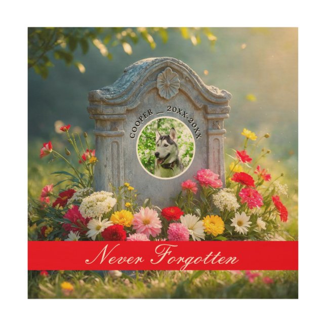 Floral Headstone Pet Tribute Photo Dog Memorial Wood Wall Art (Front)