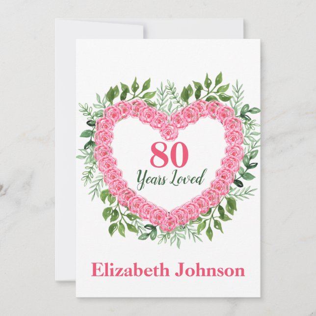 Floral Heart 80th Birthday Card for Women (Front)