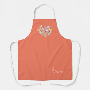 Floral Heart Art NAME Colorful Boho Designer  Apron