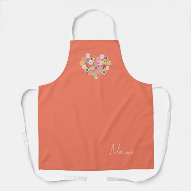 Floral Heart Art NAME Colorful Boho Designer  Apron (Front)