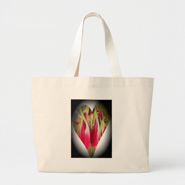Floral Heart Art Print Large Tote Bag (Front)