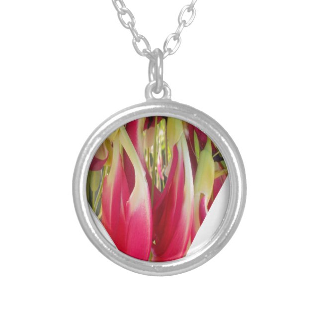 Floral Heart Art Print Silver Plated Necklace (Front)