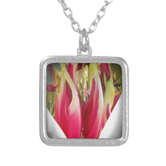 Floral Heart Art Print Silver Plated Necklace (Front)