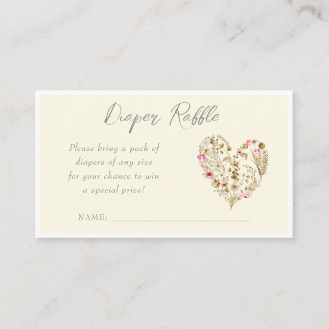 Floral Heart Baby In Bloom Diaper Raffle Enclosure Card (Front)
