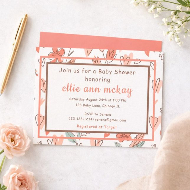 Floral Heart Baby Shower Invitation (Creator Uploaded)