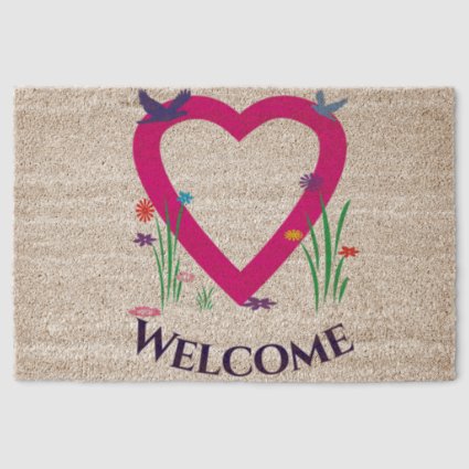 Floral Heart Birds Coir Mat