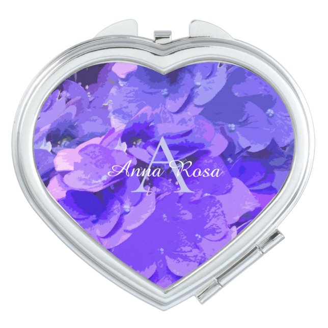 *~* Floral Heart Blue Hydrangea Chic Popular Compact Mirror (Front)