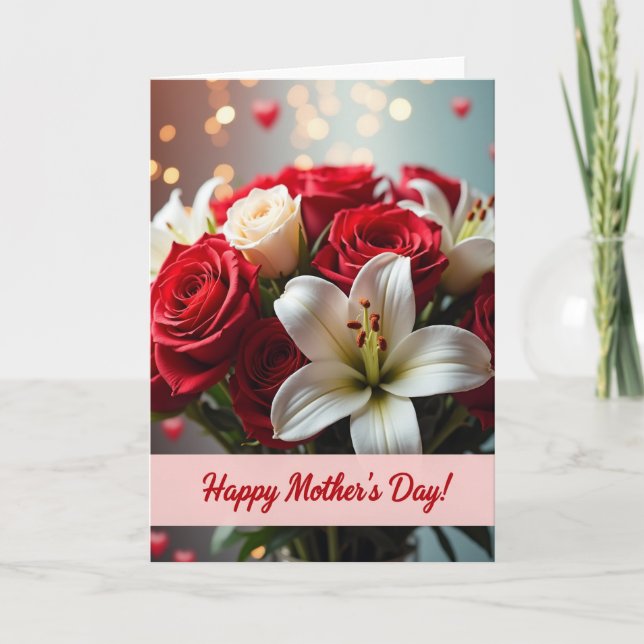 Floral Heart Bokeh Mothers Card (Front)