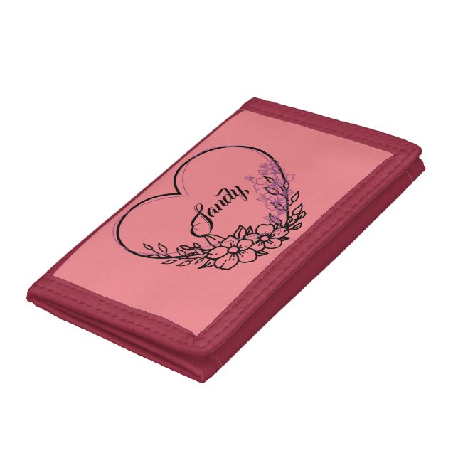 Floral Heart Bridesmaid Personalized Gift  Trifold Wallet (Bottom)