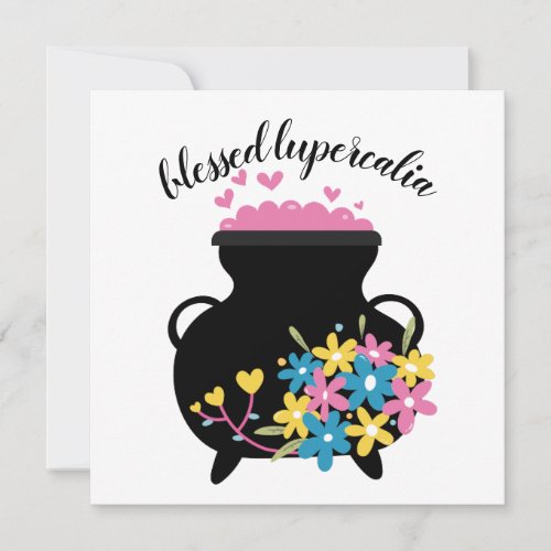 Floral Heart Bubble Witch Cauldron Lupercalia Vibe Holiday Card