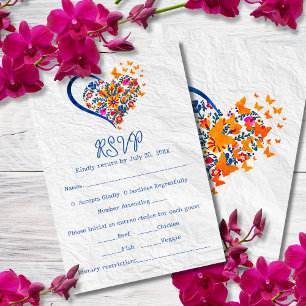 Floral Heart & Butterflies Mexican Wedding  Invitation